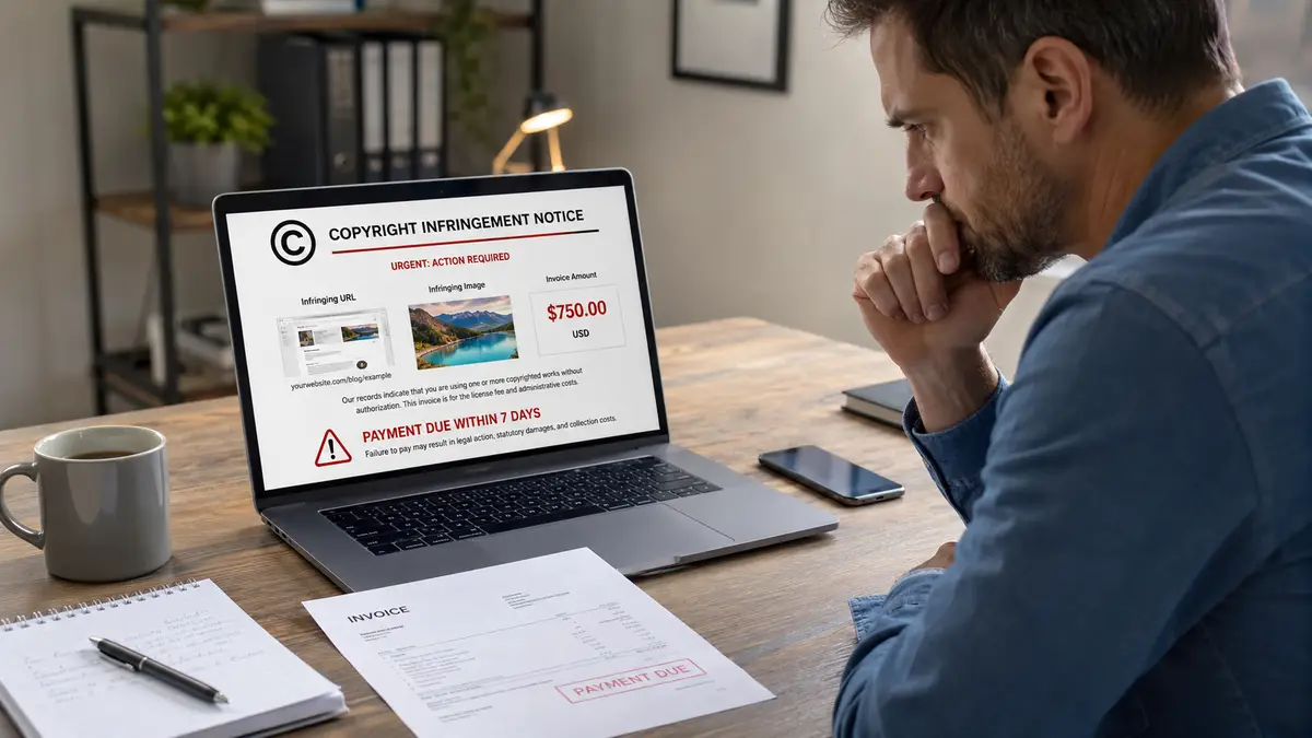 PicRights copyright infringement warning and image licensing documentation